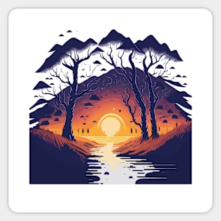 Sunset in the forest. Sticker